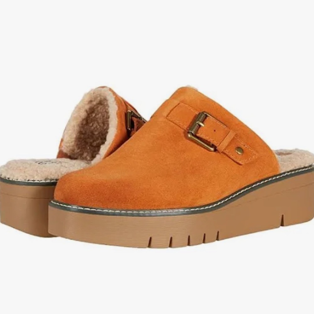 Naturalizer Orange Suede Mules with Brown Sole